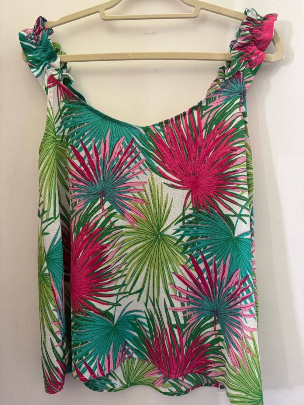 Rose & Olive Floral Palm Print Top - Pink, Green & White